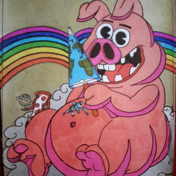 Disegno intitolato "Hungry pig" da Diego Francescangeli, Opera d'arte originale, Matita