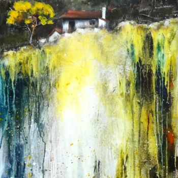 Painting titled "Vallée jaune" by Diem-Thuy Le Mai, Original Artwork, Acrylic