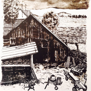 Druckgrafik mit dem Titel "Ländliche Idylle II…" von Dietmar Egger, Original-Kunstwerk, Lithographie