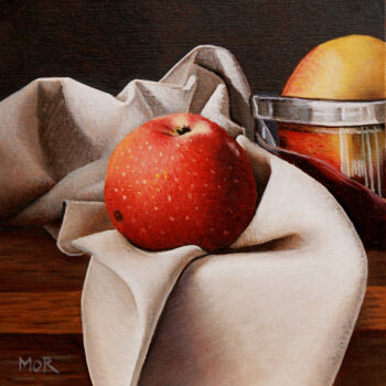 Malerei mit dem Titel "Apple and Cloth 3" von Dietrich Moravec, Original-Kunstwerk, Öl