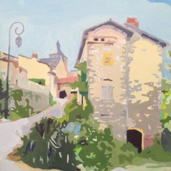 Painting titled ""Rue du four à pain…" by Francis Diez, Original Artwork, Acrylic Mounted on Cardboard