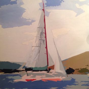Peinture intitulée ""Le bateau" à l'île…" par Francis Diez, Œuvre d'art originale, Huile