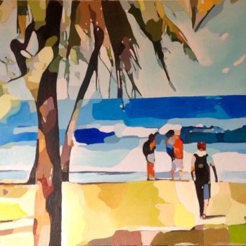 Pintura intitulada ""La plage"" por Francis Diez, Obras de arte originais, Óleo