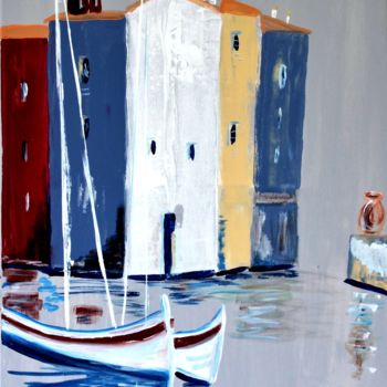 Malerei mit dem Titel "harbour of St.Tropez" von Brigitte Kölli, Original-Kunstwerk, Acryl