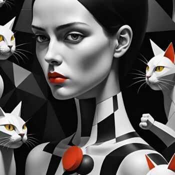 Digital Arts titled "Donna con gatti #01" by Digitalai, Original Artwork, AI generated image