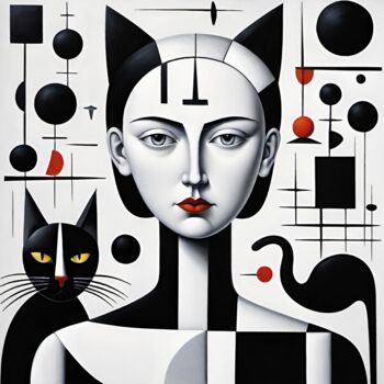 Arts numériques intitulée "Donna con gatti #03" par Digitalai, Œuvre d'art originale, Image générée par l'IA