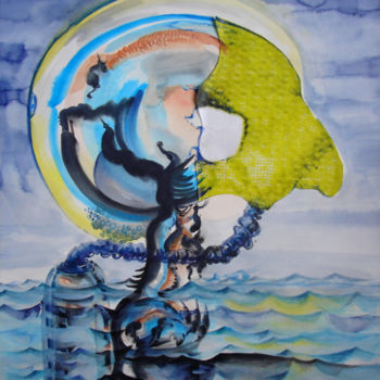 Malerei mit dem Titel "Aquarius" von August Di Lena, Original-Kunstwerk, Aquarell