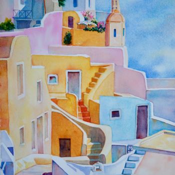 Digital Arts titled "Santorini" by Dilian Deal, Original Artwork, Watercolor