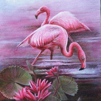 Malarstwo zatytułowany „Flaming Feathers” autorstwa Dilrukshi Chandrika, Oryginalna praca, Akryl Zamontowany na Drewniana ra…