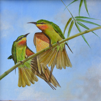 Pittura intitolato "A Bee Eater’s Tale" da Dilrukshi Chandrika, Opera d'arte originale, Acrilico Montato su Telaio per barel…