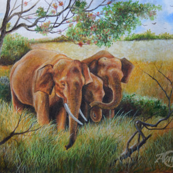 Painting titled "A Family Affair" by Dilrukshi Chandrika, Original Artwork, Acrylic Mounted on Wood Stretcher frame