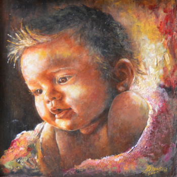 Painting titled "Adoring Miracle" by Dilrukshi Chandrika, Original Artwork, Acrylic Mounted on Wood Stretcher frame