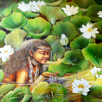 Pittura intitolato "Maiden Among Flowers" da Dilrukshi Chandrika, Opera d'arte originale, Acrilico Montato su Telaio per bar…