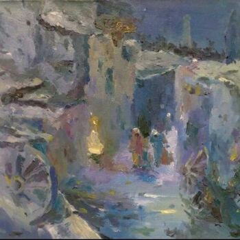 Peinture intitulée "Старый город на ночь" par Dilshod Khudayorov, Œuvre d'art originale, Huile Monté sur Châssis en bois