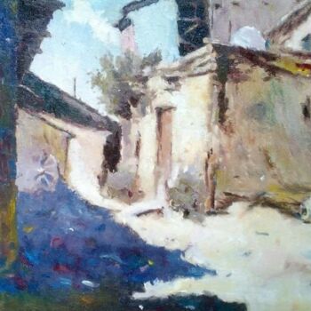 Картина под названием "Old street" - Dilshod Khudayorov, Подлинное произведение искусства, Масло Установлен на Деревянная ра…