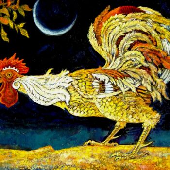 Schilderij getiteld "Golden cockerel" door Dilyus Mursalimov, Origineel Kunstwerk, Olie