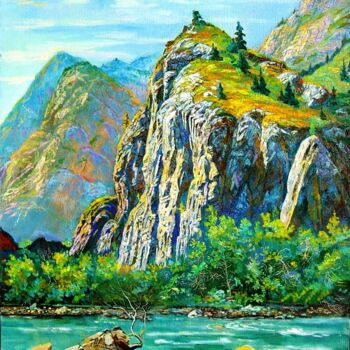 Peinture intitulée "Montagne Ak Bulak" par Dilyus Mursalimov, Œuvre d'art originale, Huile