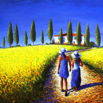 Painting titled "The Farm Road" by Dima Dmitriev, Original Artwork, Oil