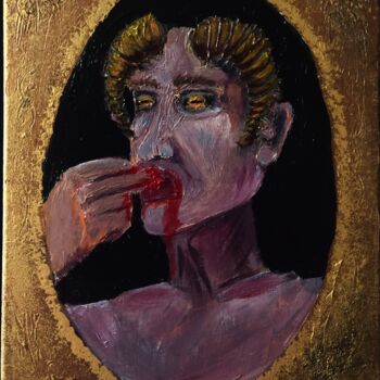 Painting titled "Lucifer eats strawb…" by Dima Zubakin, Original Artwork, Acrylic