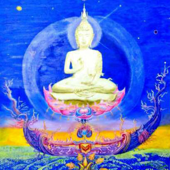 Pintura intitulada "bouddha bleu" por Umarilys, Obras de arte originais