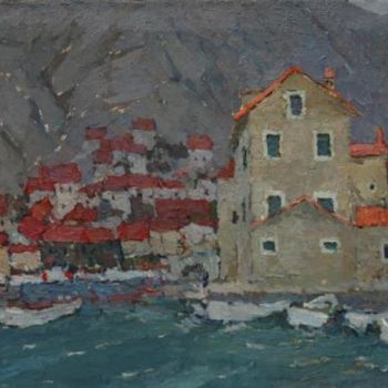 Malerei mit dem Titel "Fishing village Prc…" von Dmitriy Permiakov, Original-Kunstwerk, Öl