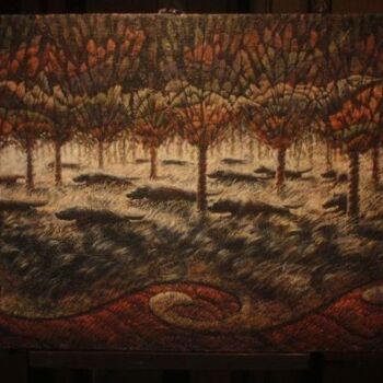 Painting titled "A little wood" by Dimas Fantomas, Original Artwork, Tempera Mounted on Wood Stretcher frame