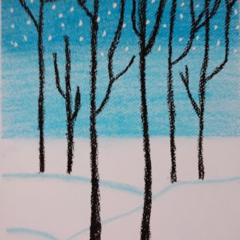 Painting titled "Snowy night" by Dimitra Ger, Original Artwork, Pastel