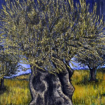 Painting titled "Olive Trees" by Dimitra Papageorgiou, Original Artwork, Oil