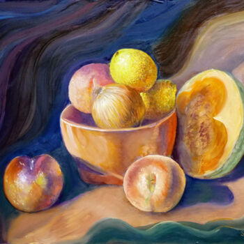 Painting titled "Nature morte aux me…" by Dimitri Sinyavsky, Original Artwork, Oil