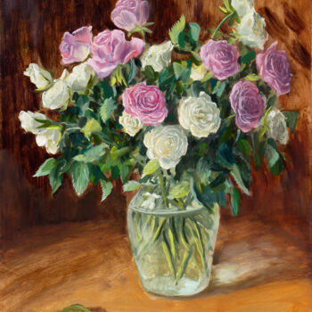 Painting titled "Roses d'hiver" by Dimitri Sinyavsky, Original Artwork, Oil