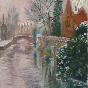 Peinture intitulée "Canal en gel à Brug…" par Dimitri Sinyavsky, Œuvre d'art originale, Huile