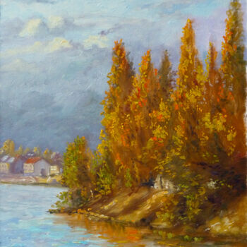 Peinture intitulée "La rive flamboyante" par Dimitri Sinyavsky, Œuvre d'art originale, Huile