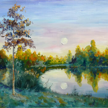Peinture intitulée "la-lune-sur-l-eau.j…" par Dimitri Sinyavsky, Œuvre d'art originale