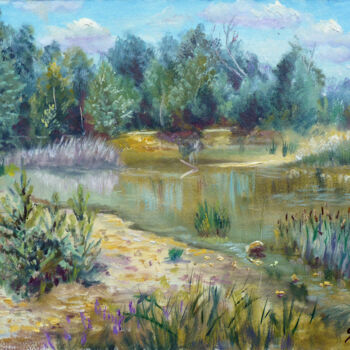Peinture intitulée "L'étang forestier" par Dimitri Sinyavsky, Œuvre d'art originale, Huile
