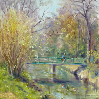 Malerei mit dem Titel "Pont à Montgeron" von Dimitri Sinyavsky, Original-Kunstwerk, Öl