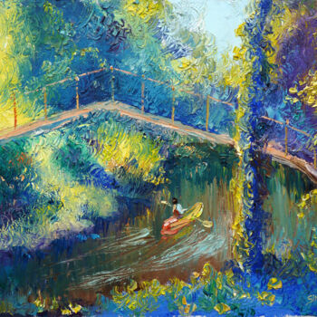 Pintura intitulada "Promenade en canoë" por Dimitri Sinyavsky, Obras de arte originais, Óleo