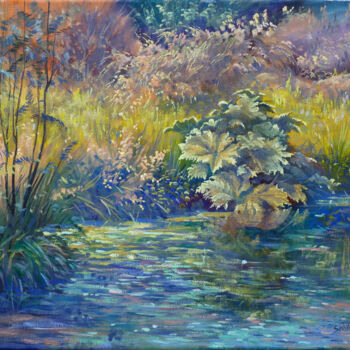 Peinture intitulée "L'étang enchanteur" par Dimitri Sinyavsky, Œuvre d'art originale, Huile