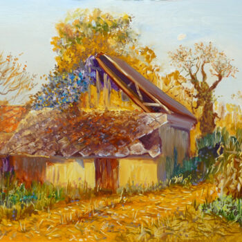 Pintura titulada "Maison sur le chemi…" por Dimitri Sinyavsky, Obra de arte original, Oleo