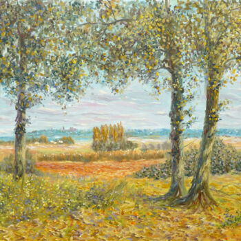 Malerei mit dem Titel "Hameaux maquilés" von Dimitri Sinyavsky, Original-Kunstwerk, Öl