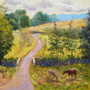 Peinture intitulée "Le chemin bucolique" par Dimitri Sinyavsky, Œuvre d'art originale, Huile