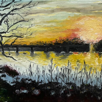 Картина под названием ""Lever de soleil su…" - Dimitri Vincent, Подлинное произведение искусства, Масло Установлен на Деревя…
