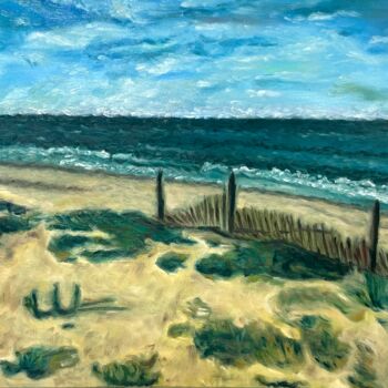 Painting titled ""Les dunes de Saint…" by Dimitri Vincent, Original Artwork, Oil Mounted on Wood Stretcher frame