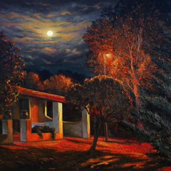 Schilderij getiteld "La esquina de noche" door Dimitrio Untu, Origineel Kunstwerk, Olie