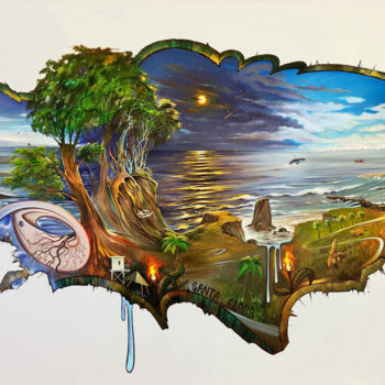 Schilderij getiteld "Costa Soñada" door Dimitrio Untu, Origineel Kunstwerk, Airbrush