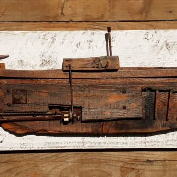 Scultura intitolato "fishing boat" da Dimitrios Kiourtsis, Opera d'arte originale, Legno