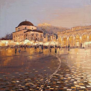 Pintura intitulada "Athens" por Dimitris Apazidis, Obras de arte originais, Óleo