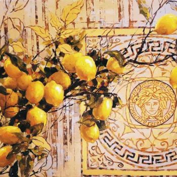 Painting titled "lemon & greek mosaic" by Dimitris Apazidis, Original Artwork, Oil