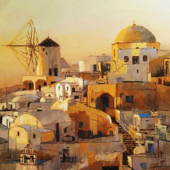 Painting titled "Santorini-Greece" by Dimitris Apazidis, Original Artwork, Oil
