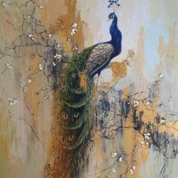 Painting titled "Peacock" by Dimitris Apazidis, Original Artwork, Oil