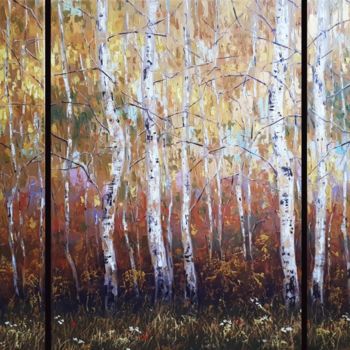 Картина под названием "birch trees triptych" - Dimitris Apazidis, Подлинное произведение искусства, Масло